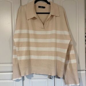 Lillusory Soft Beige and White Striped Sweater